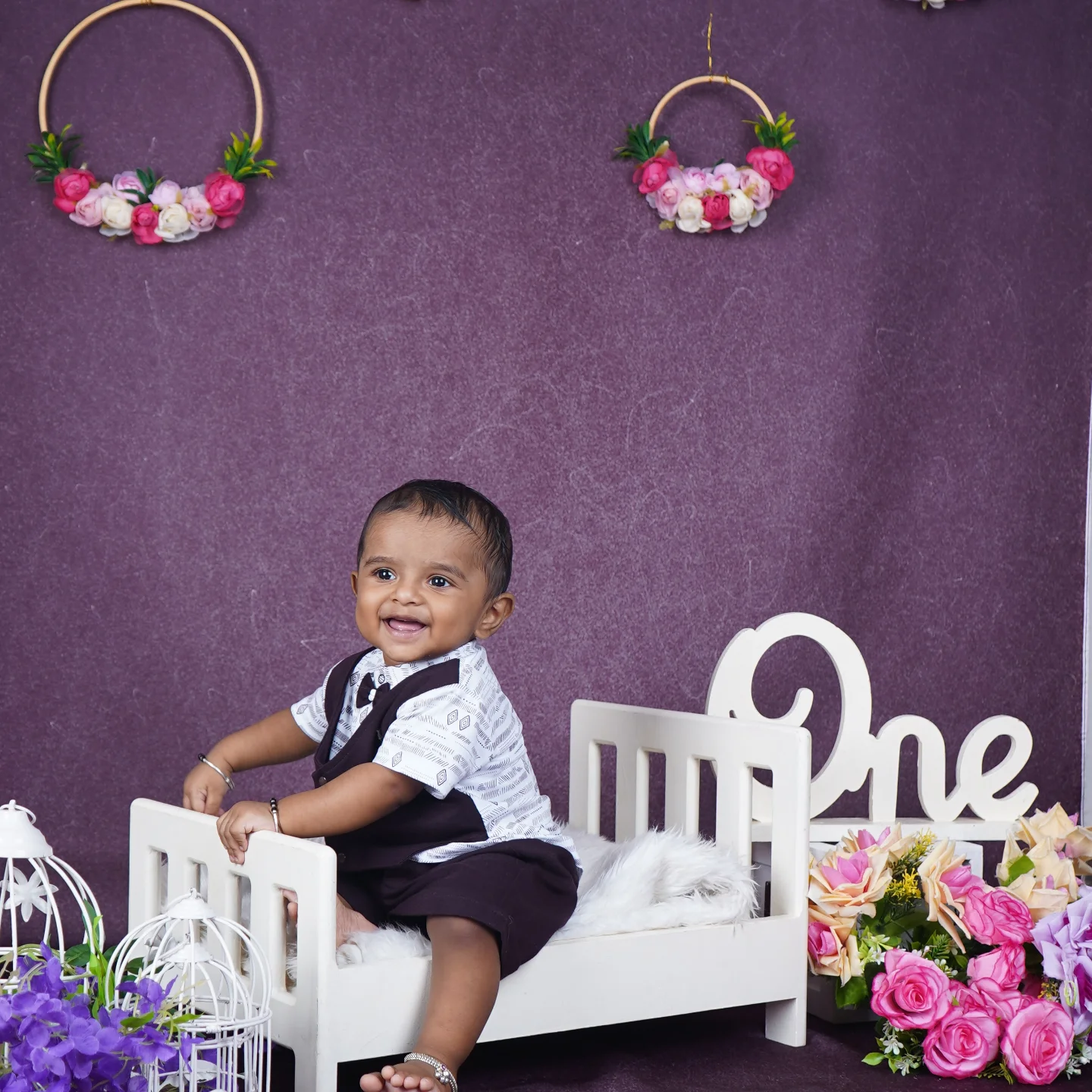 Baby portrait birthday setup